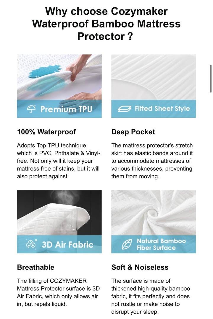 Cozymaker 竹纖維防水床墊保護套 (4)